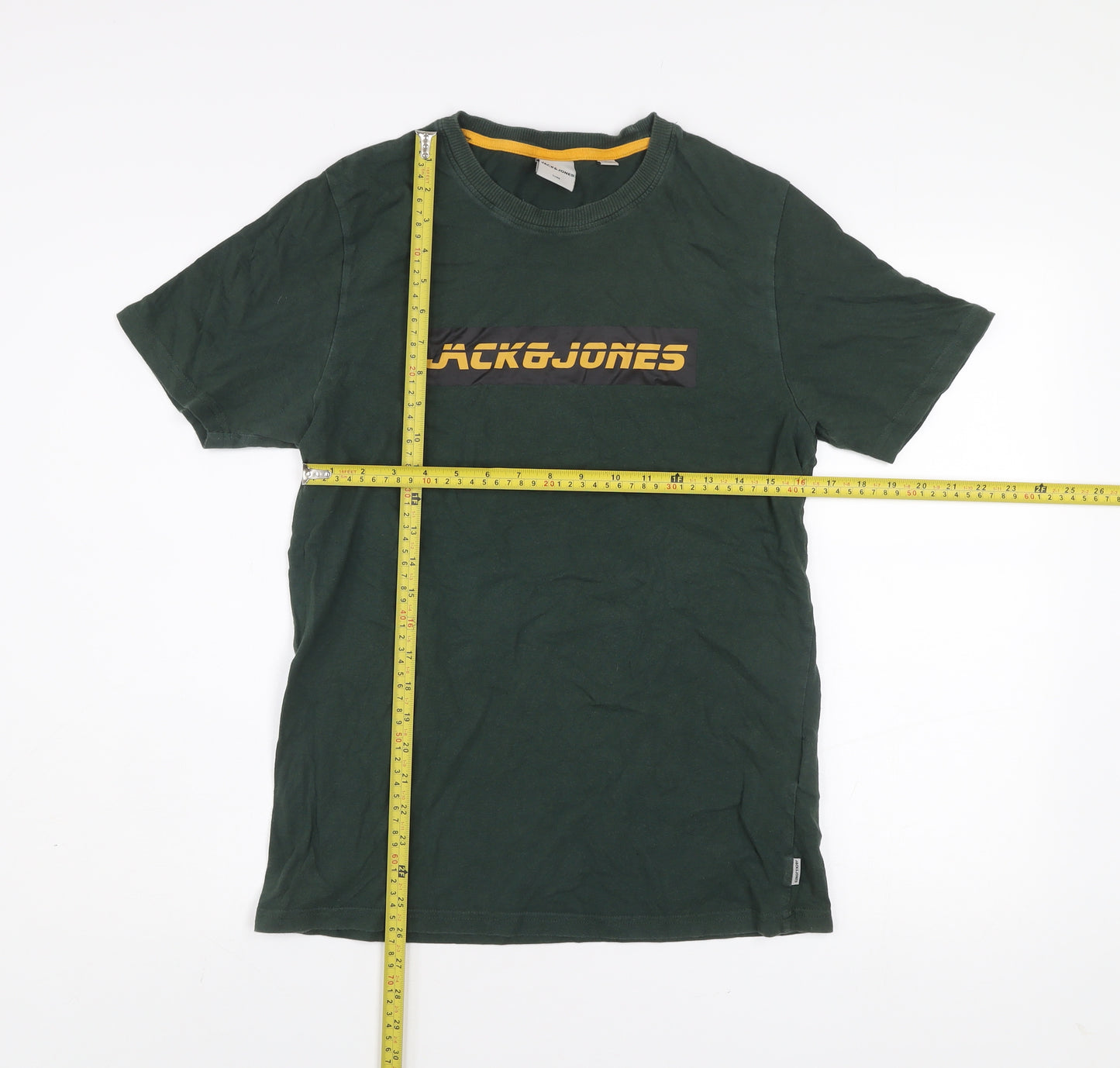 Jack & Jones Men’s Green Graphic Logo Crew Neck Cotton T-Shirt Size M