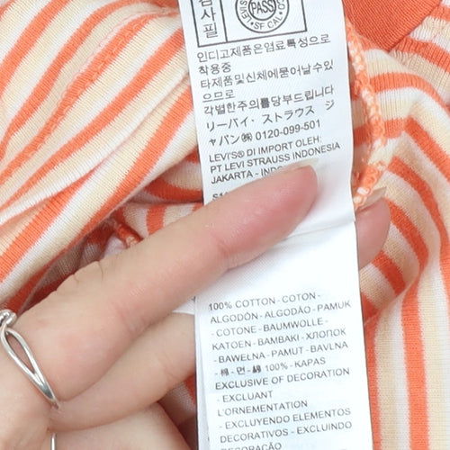 Levi's Women's Orange Striped Ringer Cotton T-Shirt Size S