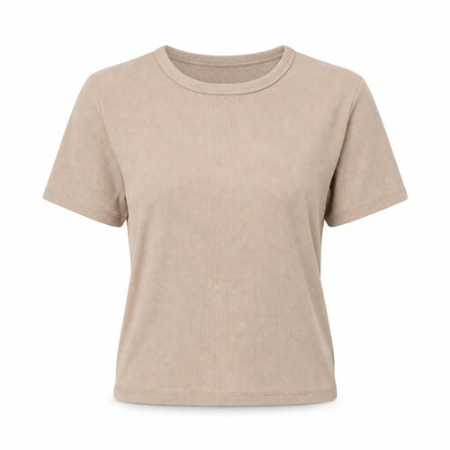 Pull&Bear Womens Beige Basic Ribbed Cotton T-Shirt Size L