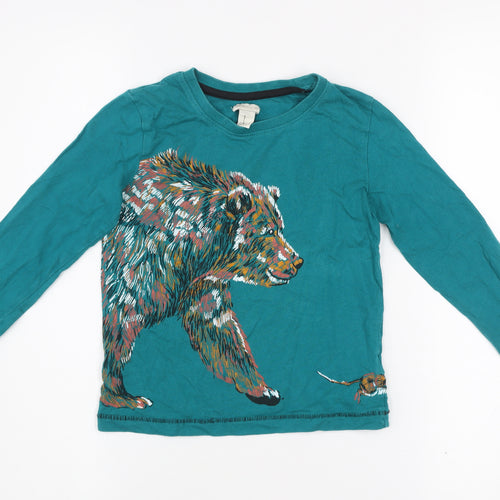 Monsoon Girls Green Long Sleeve Bear Print Cotton T-Shirt 5-6 Years