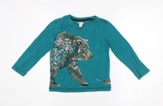 Monsoon Girls Green Long Sleeve Bear Print Cotton T-Shirt 5-6 Years