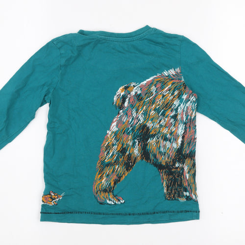 Monsoon Girls Green Long Sleeve Bear Print Cotton T-Shirt 5-6 Years