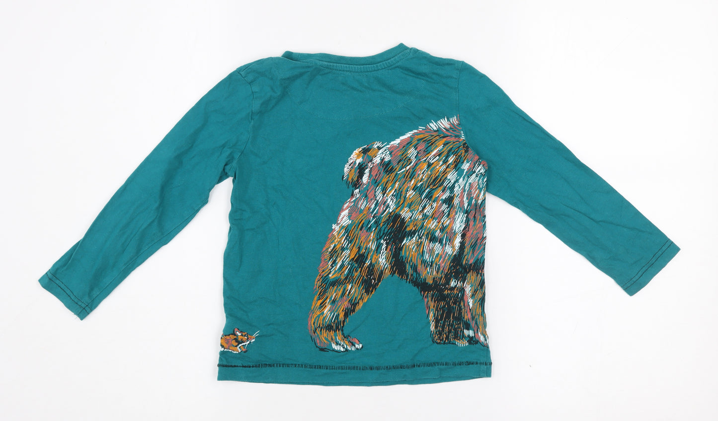 Monsoon Girls Green Long Sleeve Bear Print Cotton T-Shirt 5-6 Years