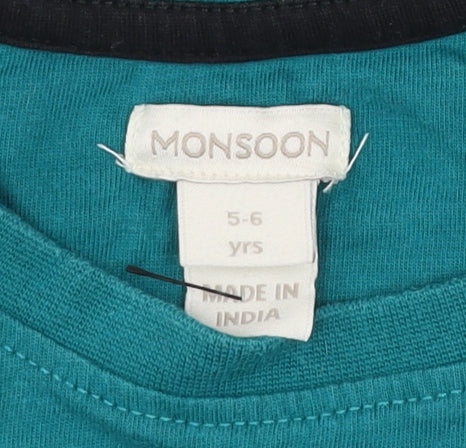 Monsoon Girls Green Long Sleeve Bear Print Cotton T-Shirt 5-6 Years