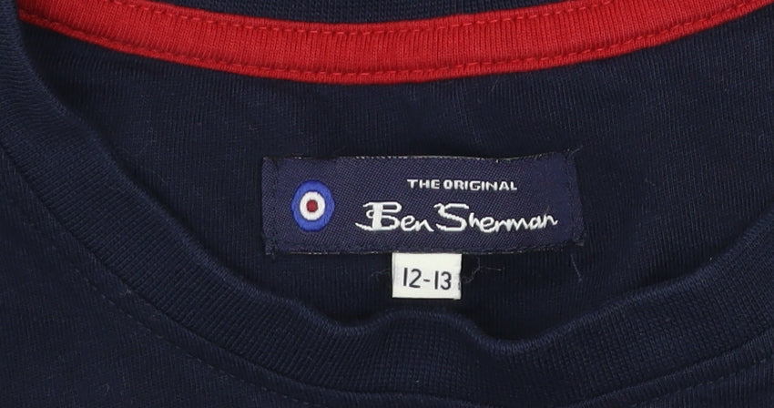 Ben Sherman Boys Navy Blue Long Sleeve Crew Neck Graphic T-Shirt Size 12-13 Years