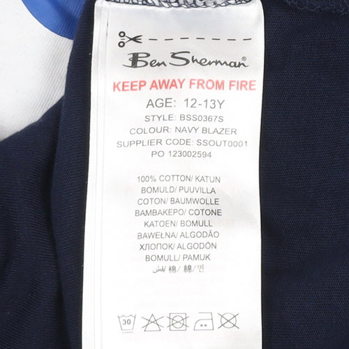 Ben Sherman Boys Navy Blue Long Sleeve Crew Neck Graphic T-Shirt Size 12-13 Years