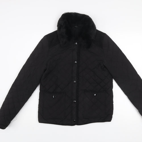 Topshop Women’s Black Quilted Fur Collar Lined Jacket UK 10