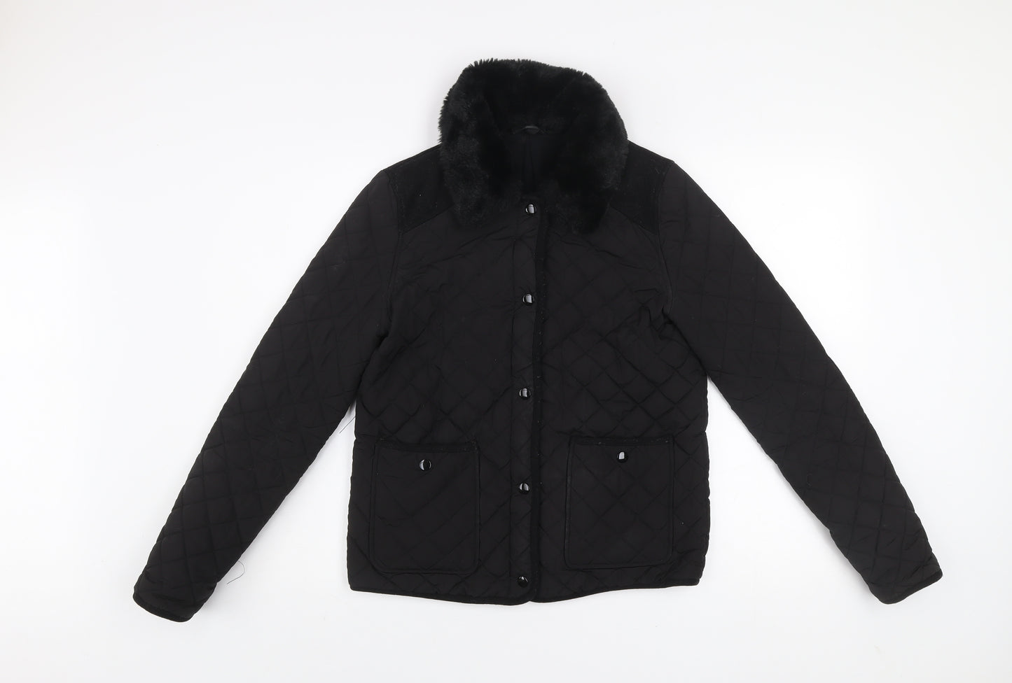 Topshop Women’s Black Quilted Fur Collar Lined Jacket UK 10