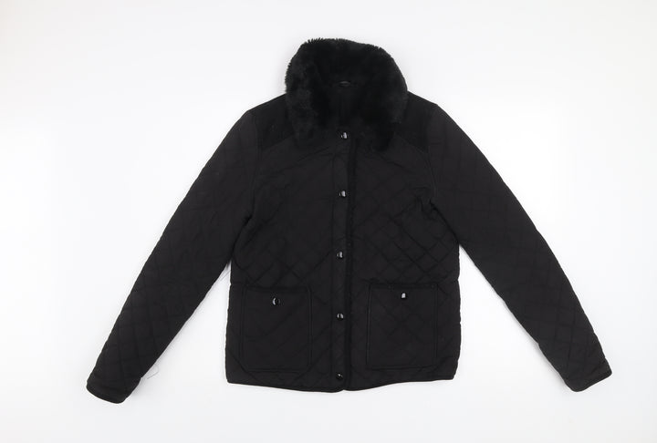 Topshop Women’s Black Quilted Fur Collar Lined Jacket UK 10