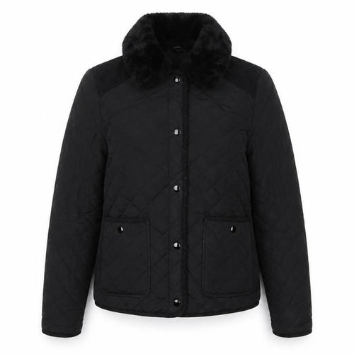 Topshop Women’s Black Quilted Fur Collar Lined Jacket UK 10