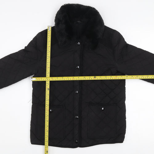 Topshop Women’s Black Quilted Fur Collar Lined Jacket UK 10