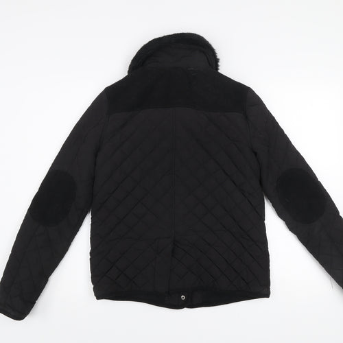 Topshop Women’s Black Quilted Fur Collar Lined Jacket UK 10