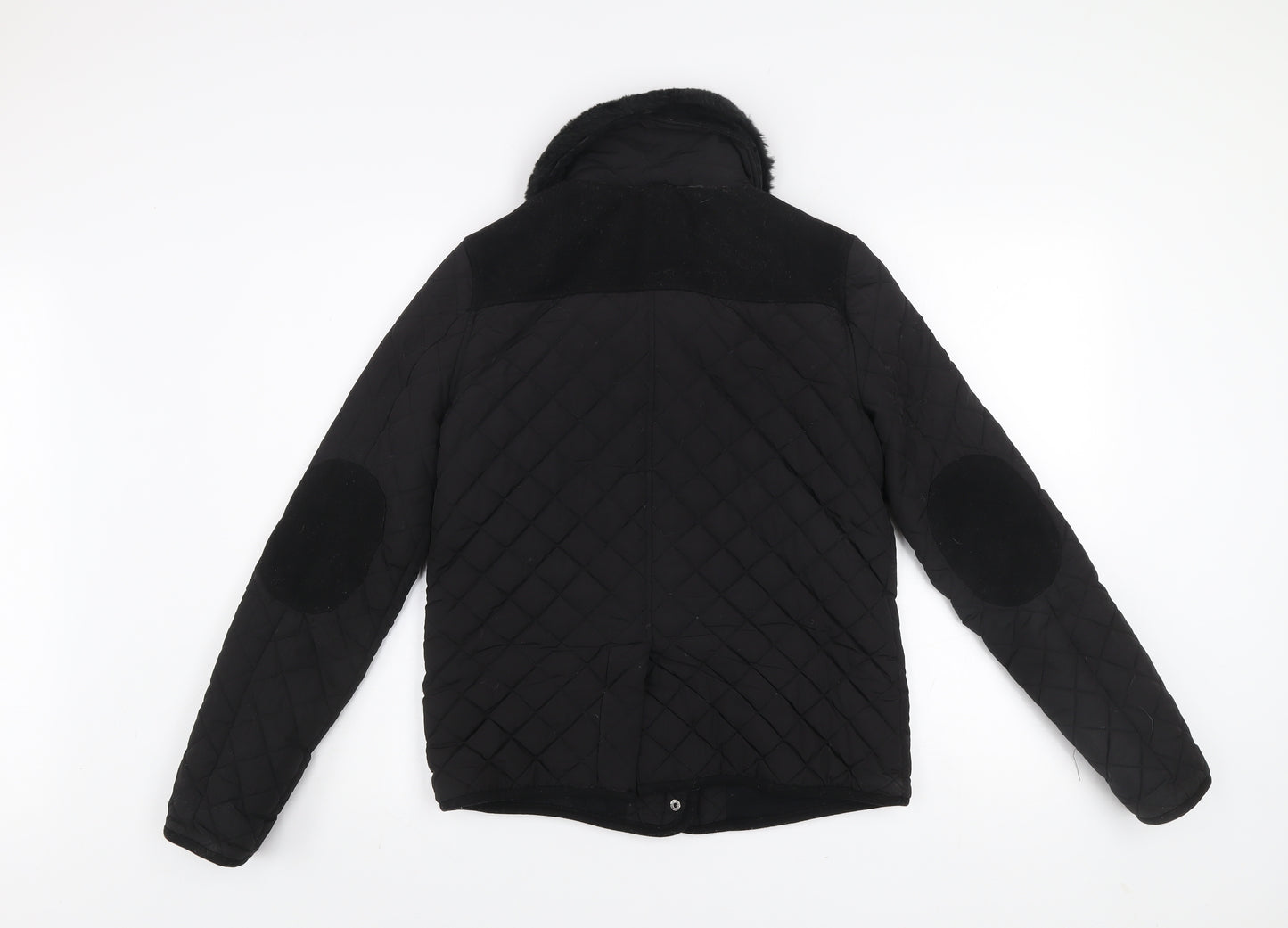 Topshop Women’s Black Quilted Fur Collar Lined Jacket UK 10