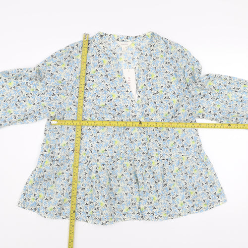Marks and Spencer Per Una Women's Blue Floral Long Sleeve Cotton Tunic Blouse Size 18