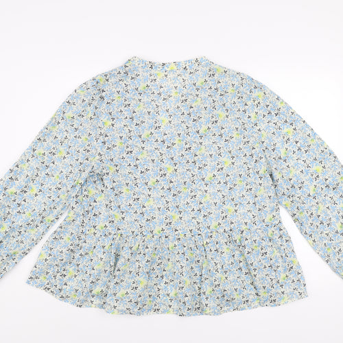 Marks and Spencer Per Una Women's Blue Floral Long Sleeve Cotton Tunic Blouse Size 18