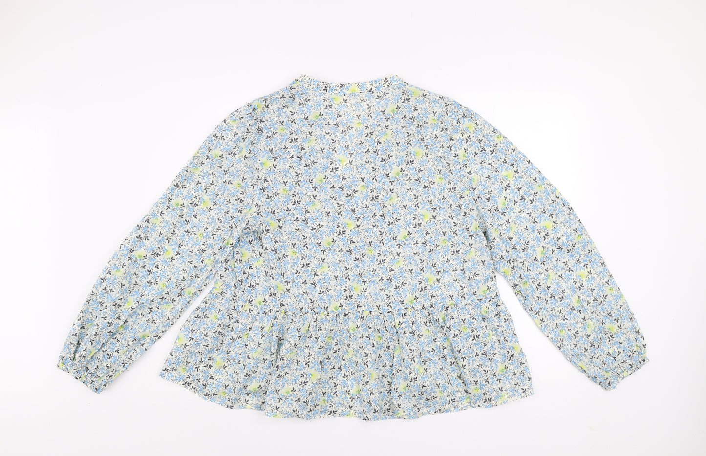 Marks and Spencer Per Una Women's Blue Floral Long Sleeve Cotton Tunic Blouse Size 18