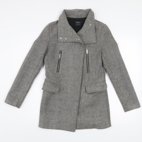 Bershka Women’s Grey Wool Blend Biker Coat XS