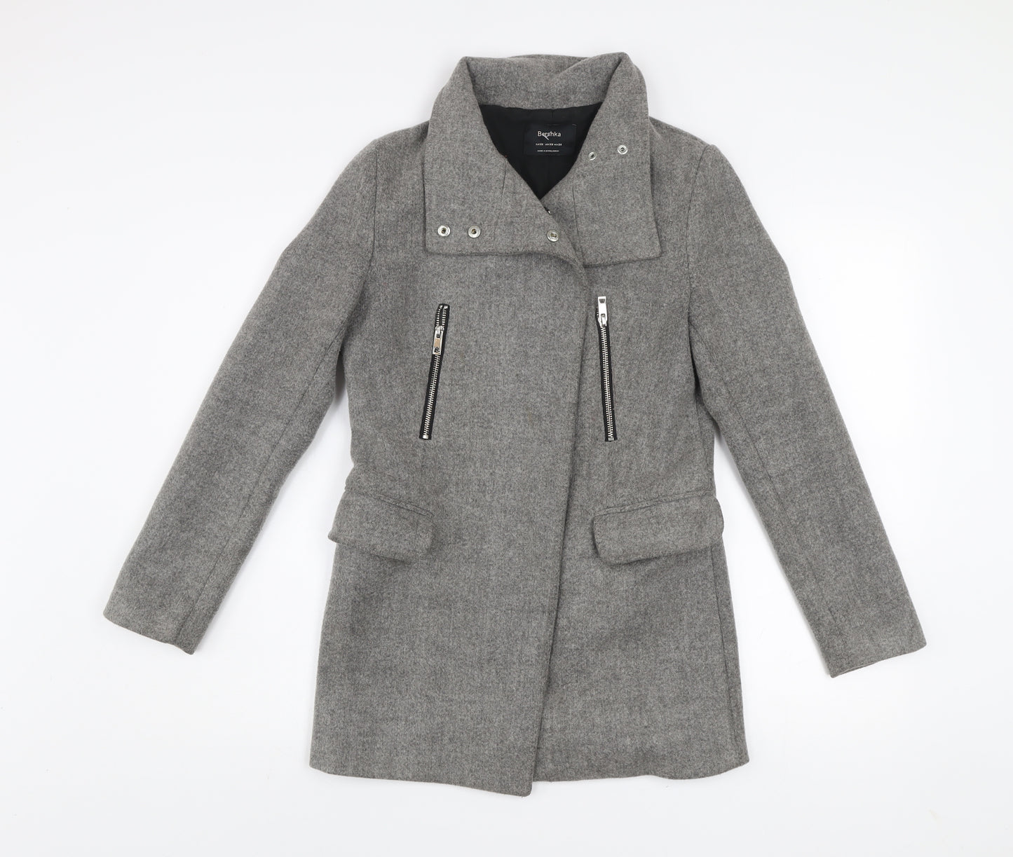 Bershka Women’s Grey Wool Blend Biker Coat XS