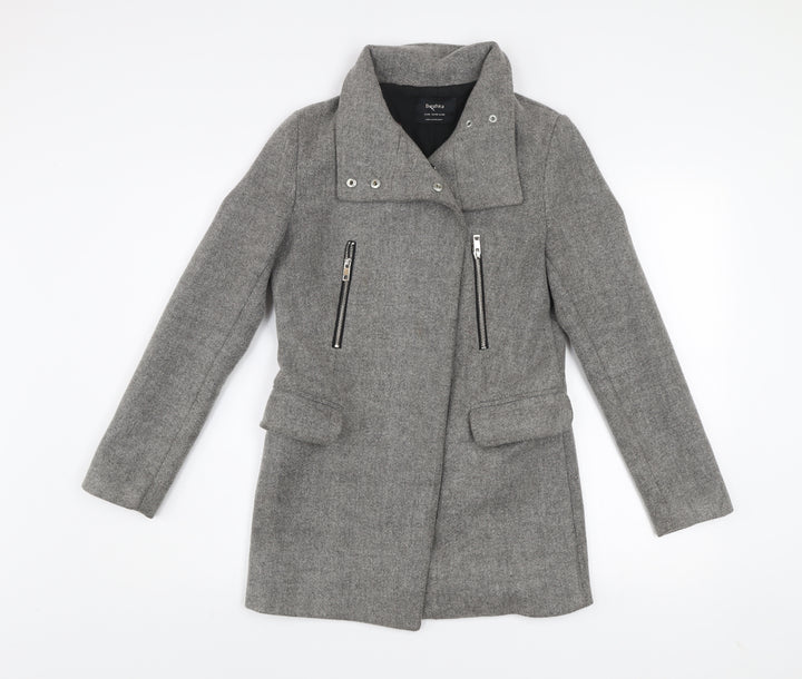 Bershka Women’s Grey Wool Blend Biker Coat XS