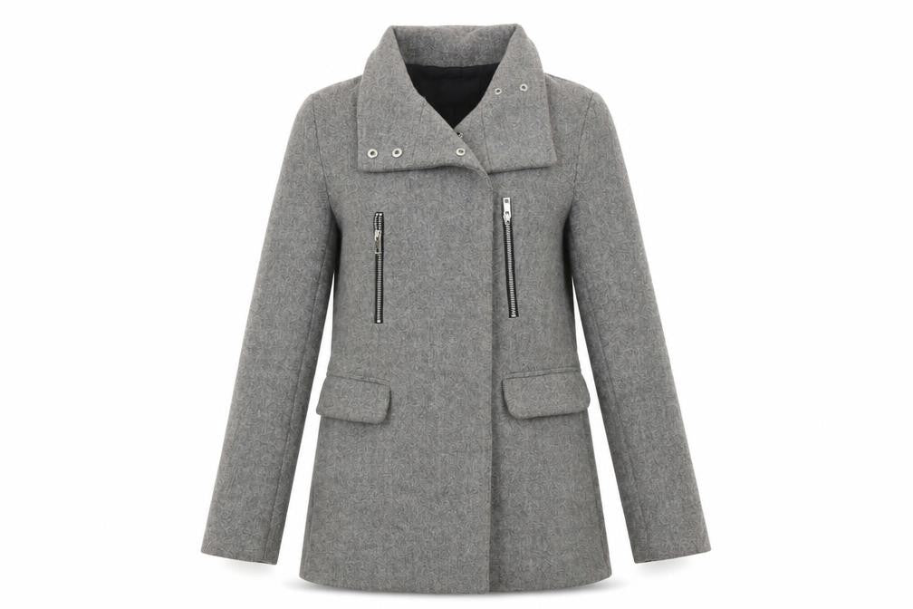 Front view of Bershka Women’s Grey Wool Blend Biker Coat XS