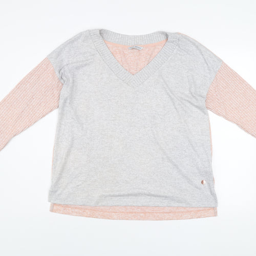 Next Women Peach & Grey V-Neck Long Sleeve Pullover Sweater Size 18 Petite