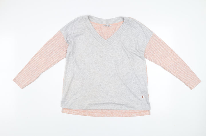 Next Women Peach & Grey V-Neck Long Sleeve Pullover Sweater Size 18 Petite