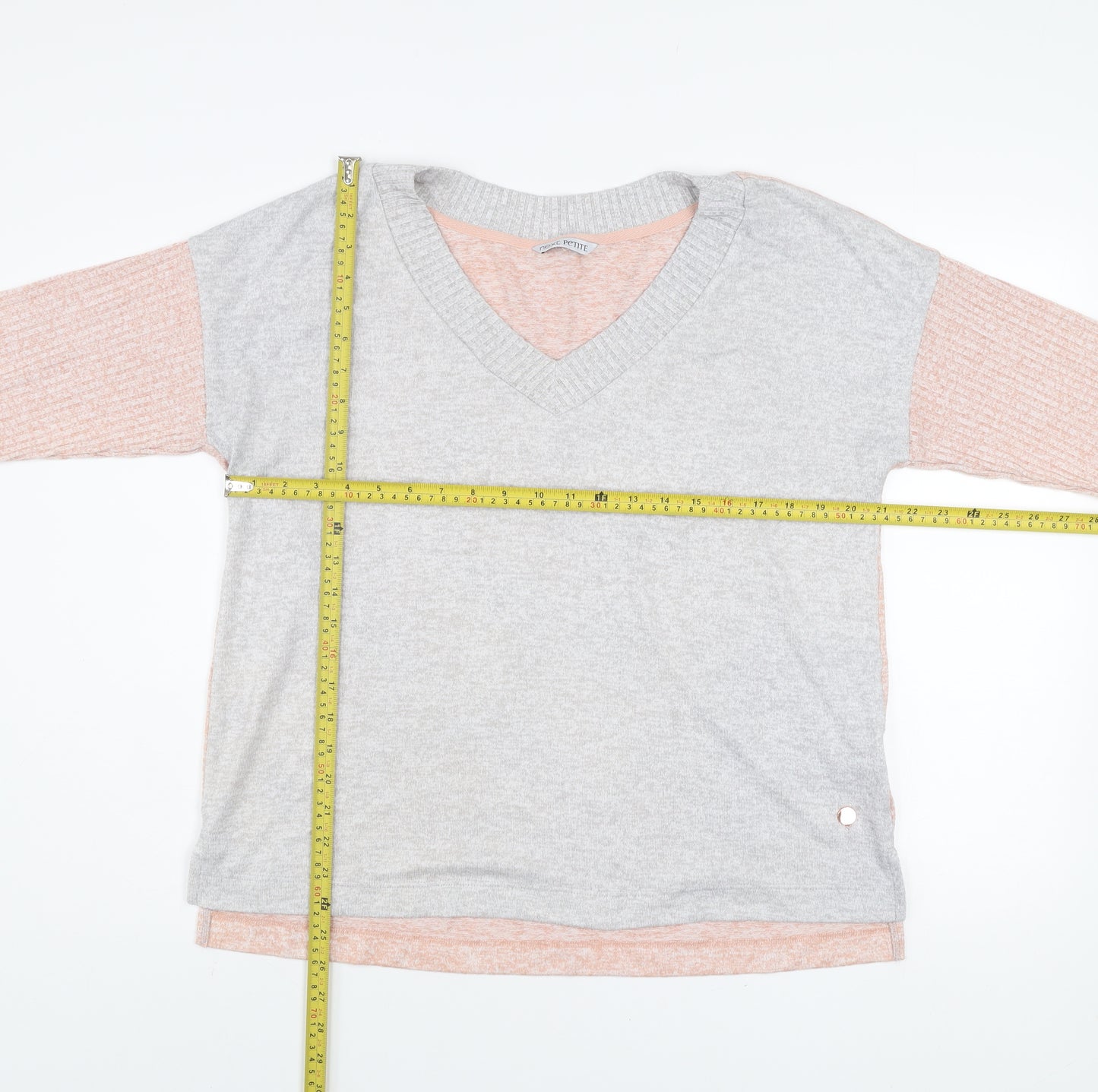 Next Women Peach & Grey V-Neck Long Sleeve Pullover Sweater Size 18 Petite