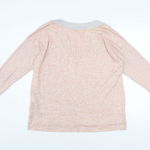 Next Women Peach & Grey V-Neck Long Sleeve Pullover Sweater Size 18 Petite