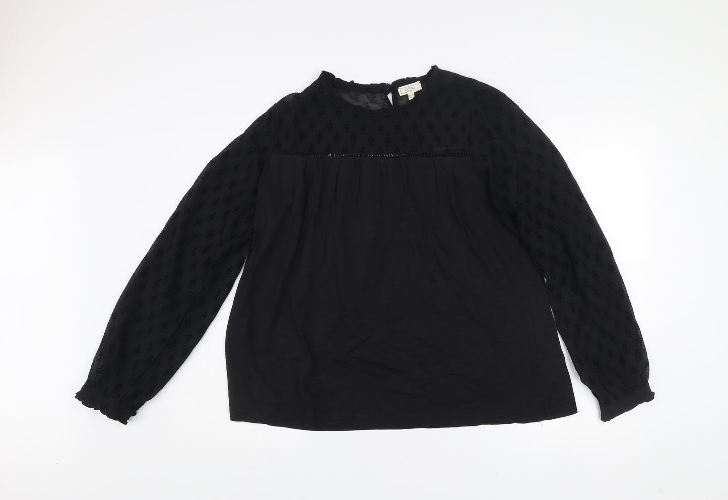 Fat Face Women's Black Cotton Blend Long Sleeve Tunic Blouse UK 10