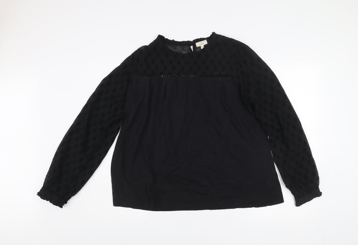 Fat Face Women's Black Cotton Blend Long Sleeve Tunic Blouse UK 10