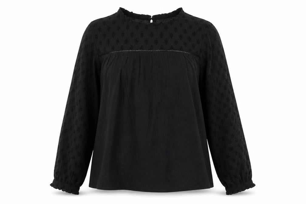 Fat Face Women's Black Cotton Blend Long Sleeve Tunic Blouse UK 10