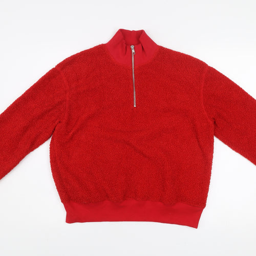 Topshop Women's Red Fleece 1/2 Zip Pullover Sweatshirt UK 8