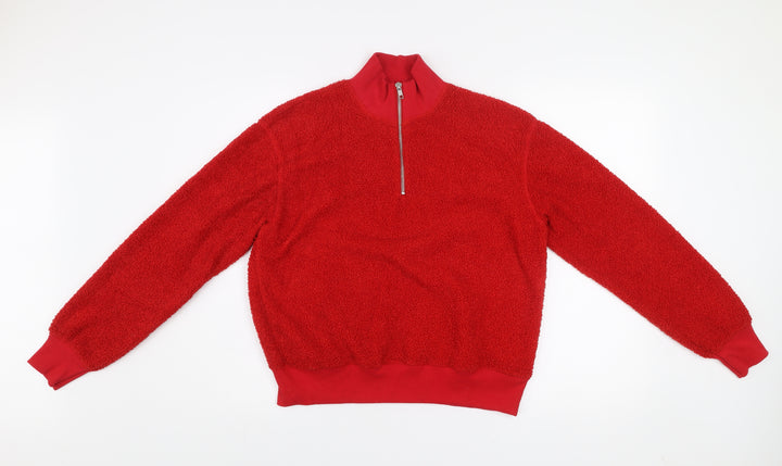 Topshop Women's Red Fleece 1/2 Zip Pullover Sweatshirt UK 8