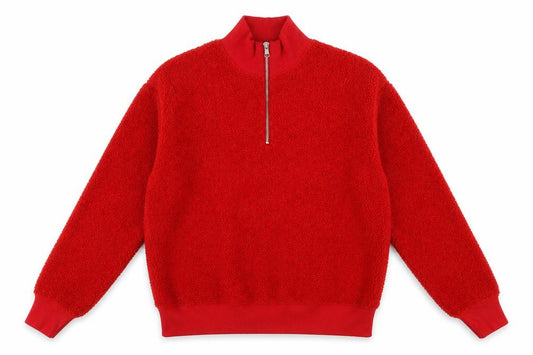 Front view of Topshop Women's Red Fleece 1/2 Zip Pullover Sweatshirt UK 8