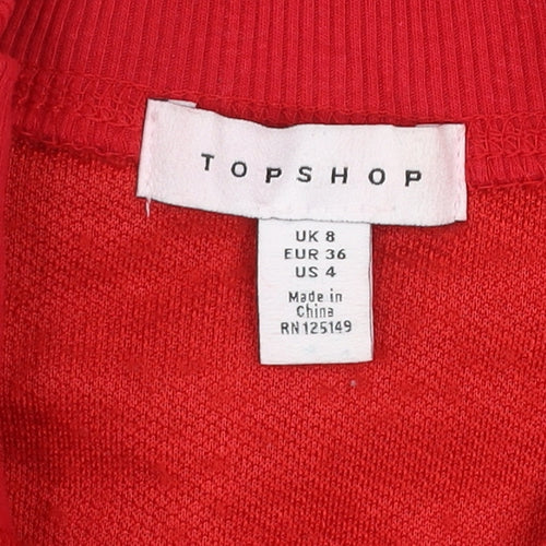 Topshop Women's Red Fleece 1/2 Zip Pullover Sweatshirt UK 8