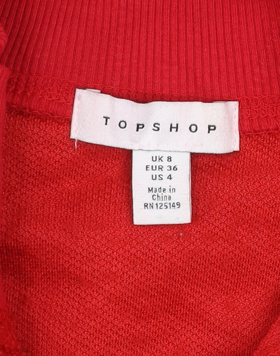 Topshop Women's Red Fleece 1/2 Zip Pullover Sweatshirt UK 8