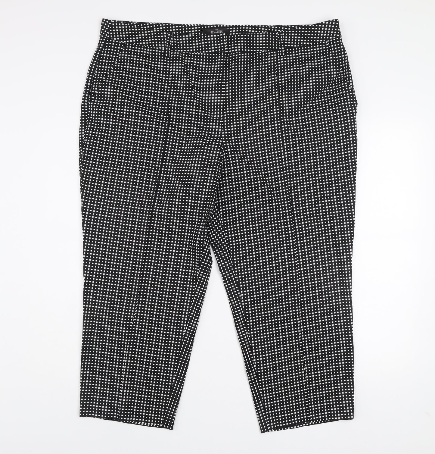 Next Women Black Geometric Tailored Trousers Size 20R Cotton Blend