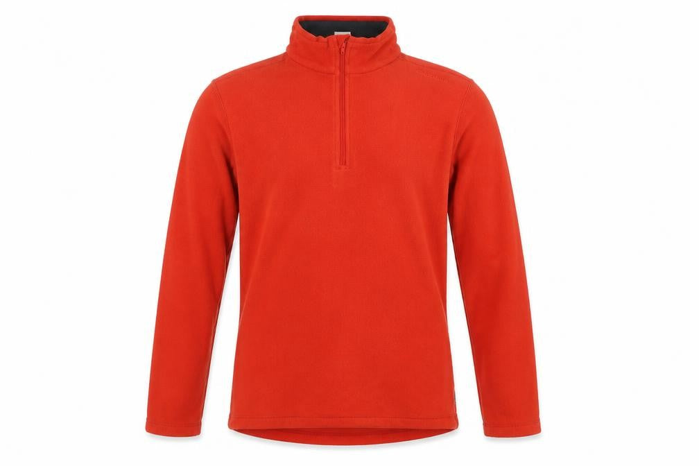 Front view of Quechua Men's Red Fleece 1/4 Zip Pullover Sweatshirt, size S