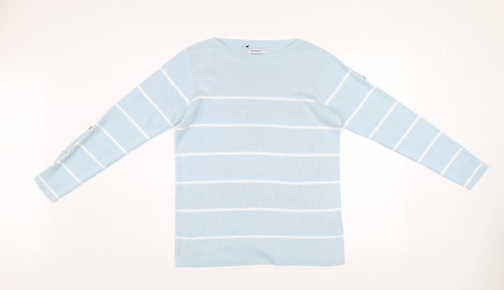 Damart Women Blue Striped Boat Neck Long Sleeve Pullover Jumper Size 10