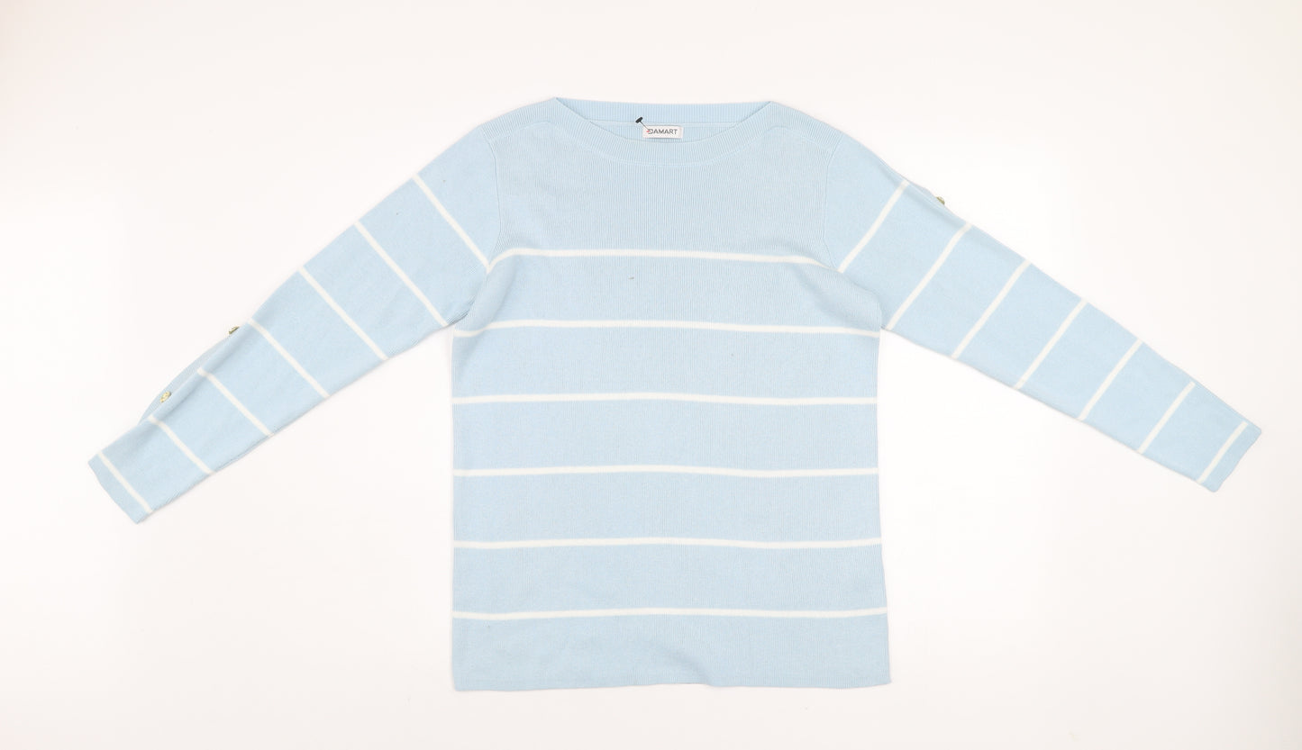 Damart Women Blue Striped Boat Neck Long Sleeve Pullover Jumper Size 10