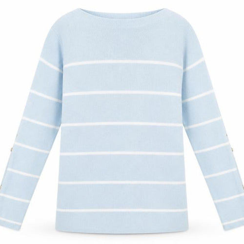 Damart Women Blue Striped Boat Neck Long Sleeve Pullover Jumper Size 10