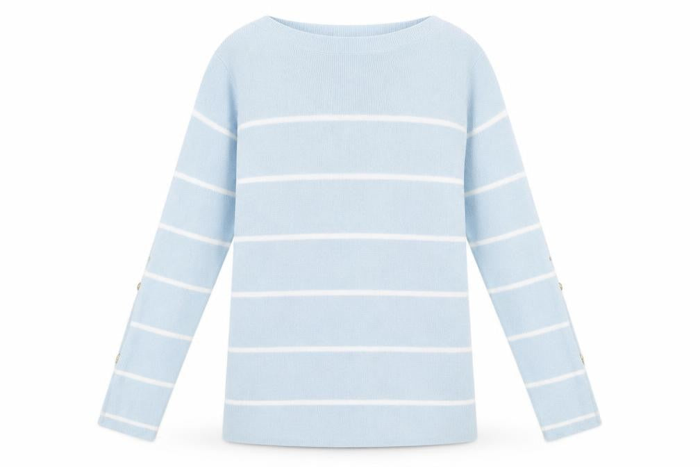 Damart Women Blue Striped Boat Neck Long Sleeve Pullover Jumper Size 10