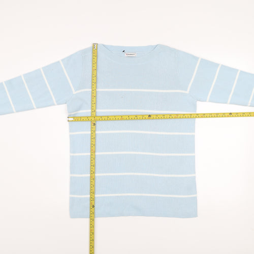 Damart Women Blue Striped Boat Neck Long Sleeve Pullover Jumper Size 10