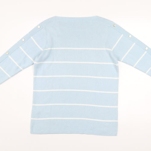 Damart Women Blue Striped Boat Neck Long Sleeve Pullover Jumper Size 10