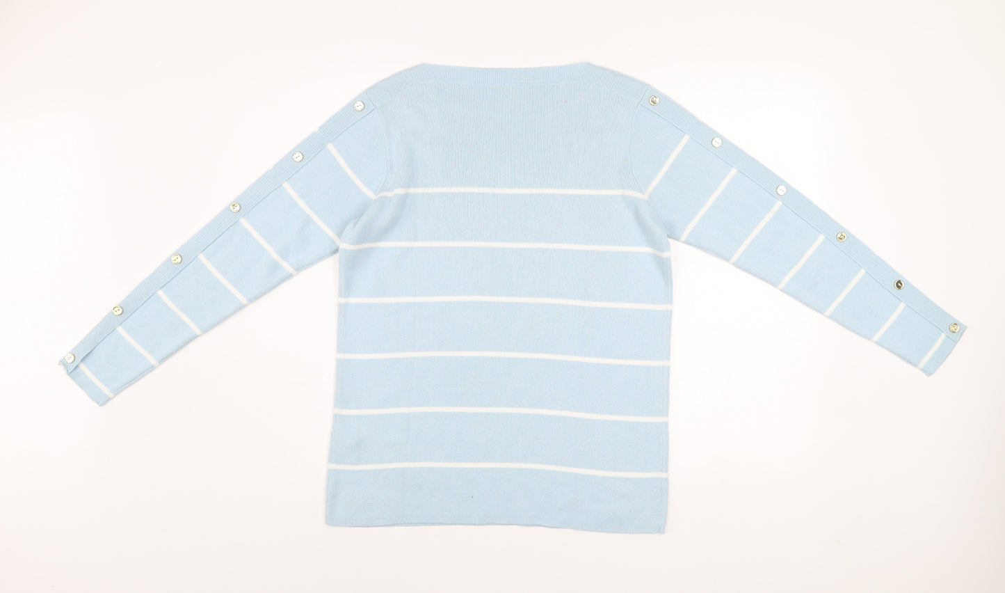 Damart Women Blue Striped Boat Neck Long Sleeve Pullover Jumper Size 10