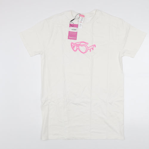 Love Island Women White Cotton Graphic T-Shirt Size S