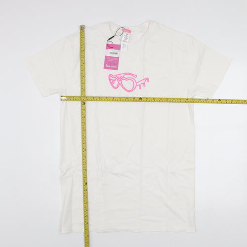 Love Island Women White Cotton Graphic T-Shirt Size S