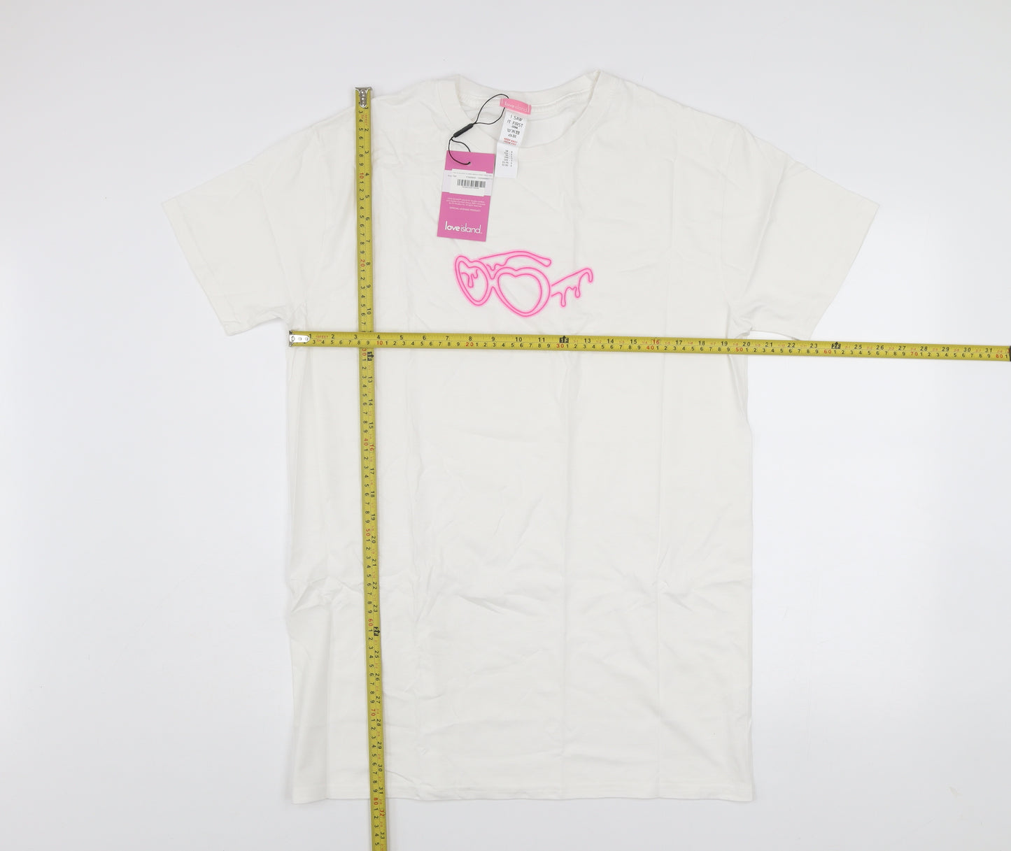 Love Island Women White Cotton Graphic T-Shirt Size S