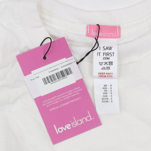 Love Island Women White Cotton Graphic T-Shirt Size S
