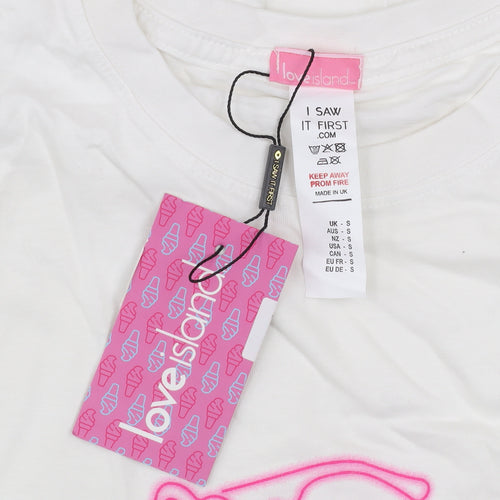 I Saw It First Women's White Love Island Embroidered Cotton T-Shirt Size S
